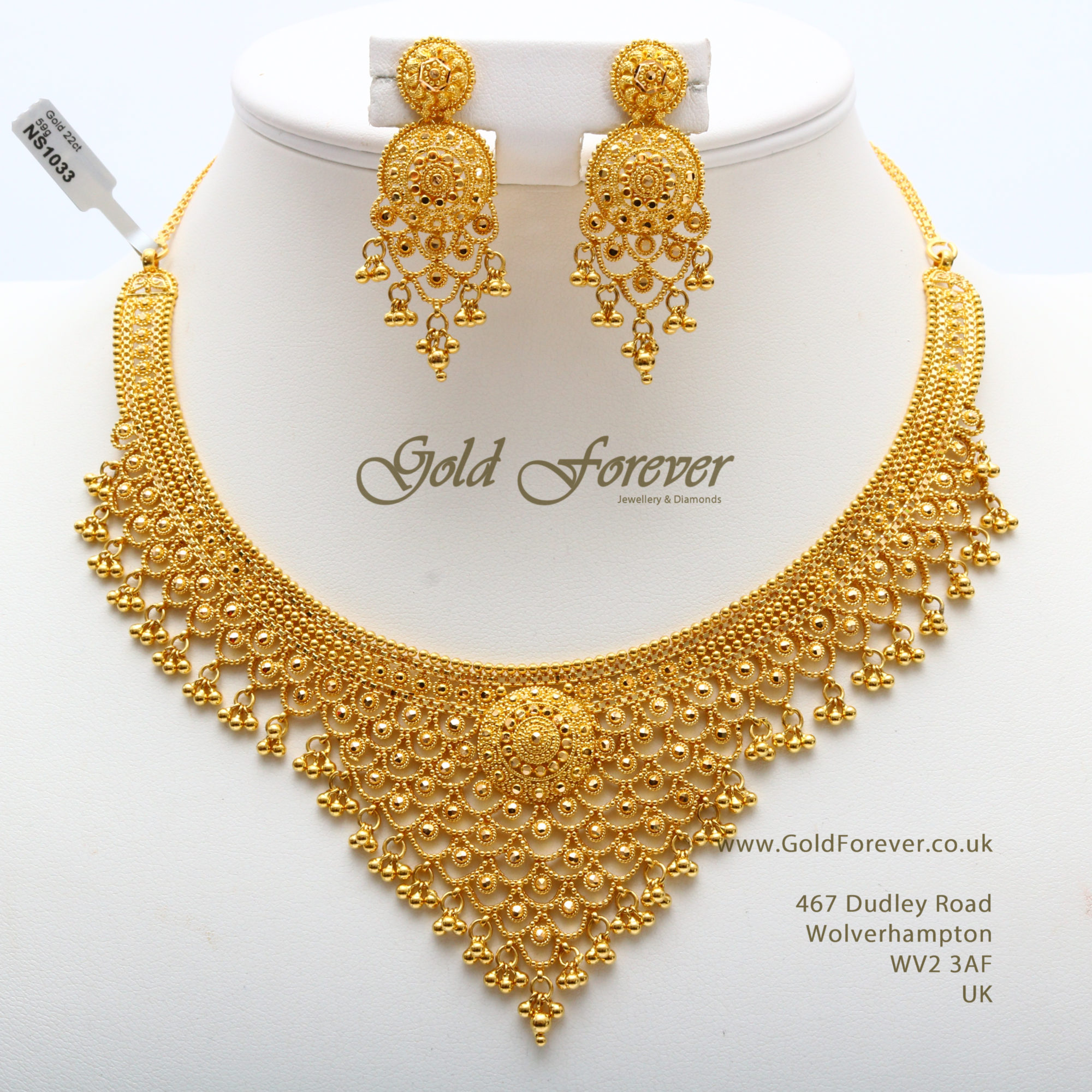 22 Carat Indian Gold Necklace Set 59 Grams code:NS1033 | Gold Forever