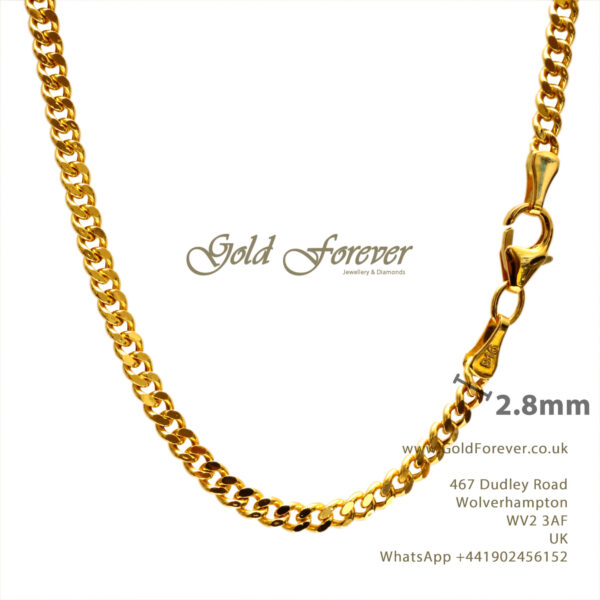 22 Carat Gold Hollow Curb Chain 2.8mm 22 inch 7.4 Gram