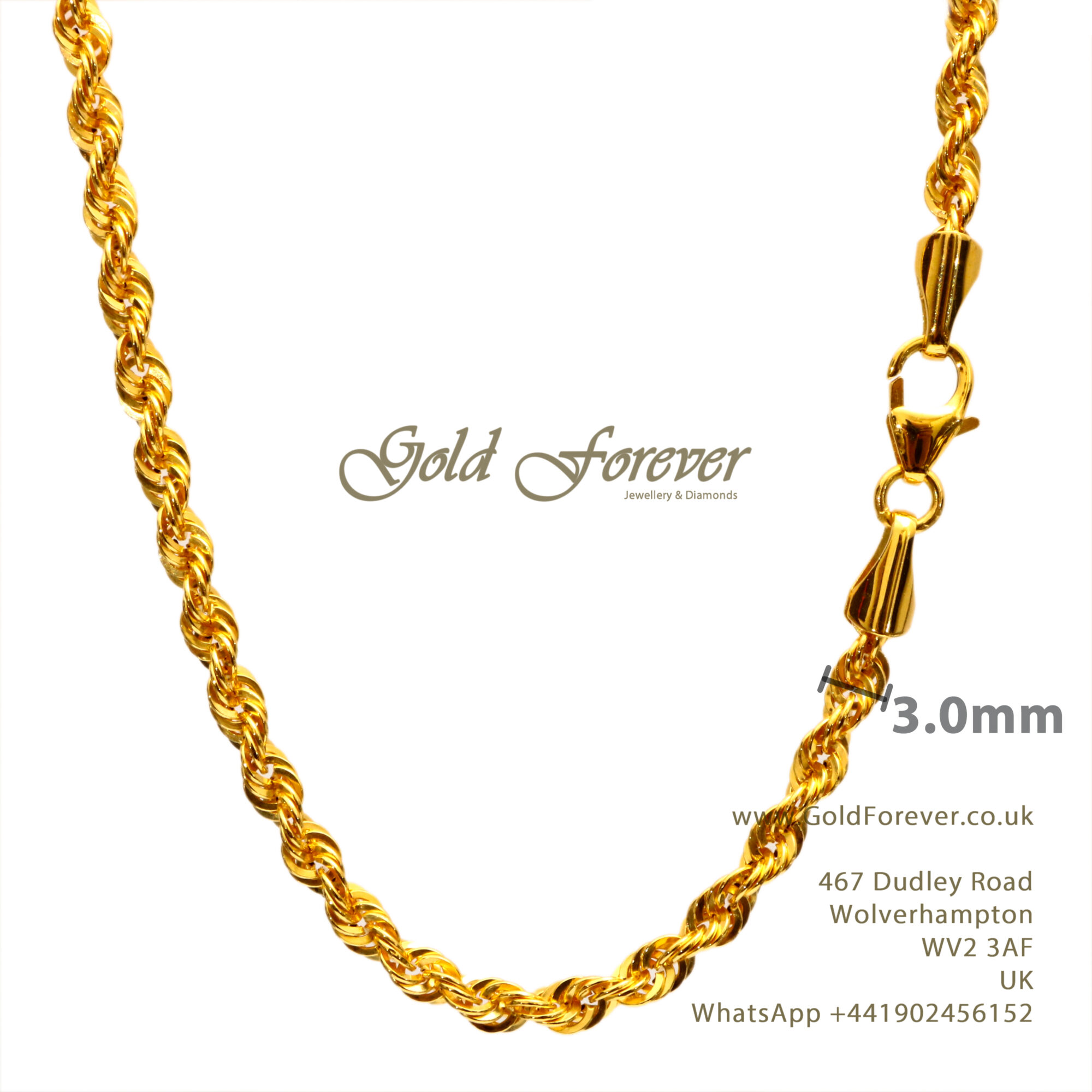 22 Carat Gold Hollow Rope Chain 3mm 16 inch 4.3 Gram | Gold Forever